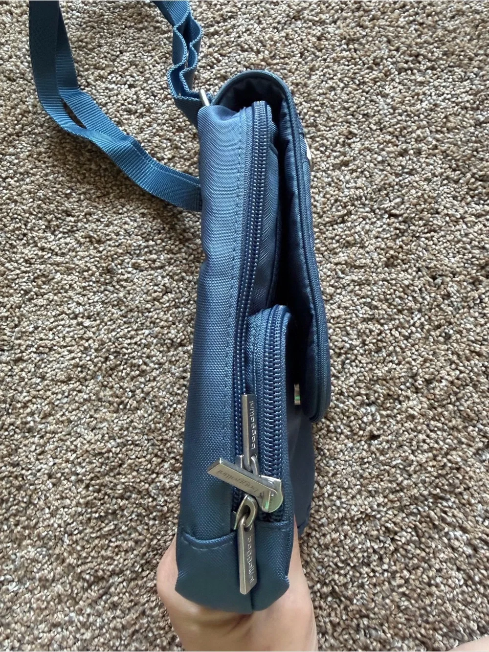 BAGGALLINI Slate Blue Long Nylon Zippered Crossbody Shoulder Bag